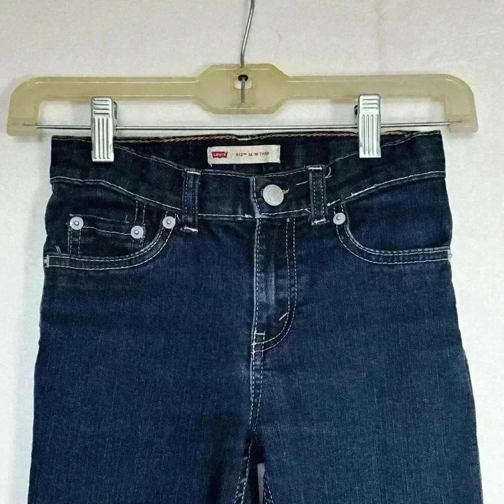 Levis 512 Slim Taper Kids Jeans Dark Wash Blue Size 7 Regular Adjustable Waist - Picture 7 of 15
